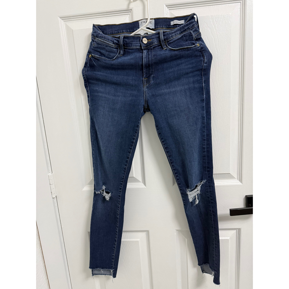 FRAME DENIM Distressed Skinny Cropped Jeans in Blue - Picture 2 of 5
